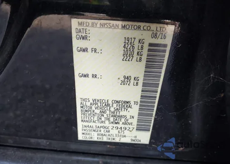 2016 Nissan Altima 2.5 Sr z USA, uszkodzony, nr VIN 1N4AL3AP0GC294927